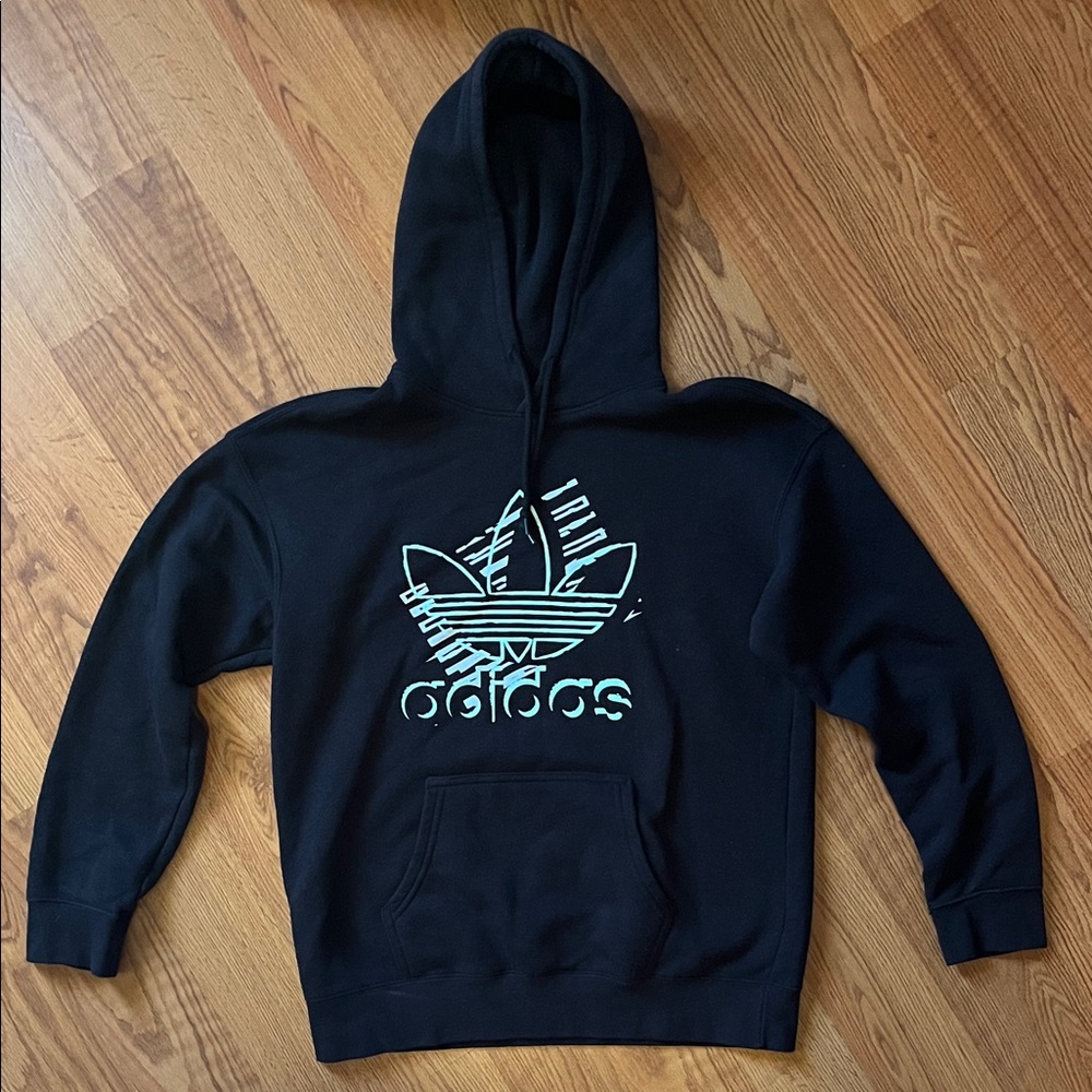 adidas Black Hoodie with Mint Trefoil Graphic